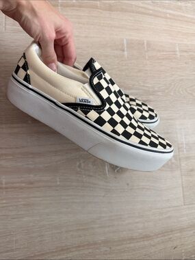 Vans Women’s Slip-On Platform Sneakers in Black and Cream Checkerboard